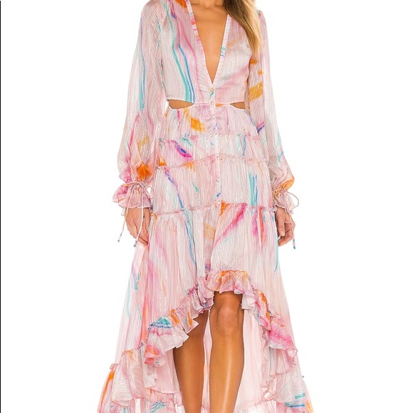 ROCOCO SAND DAVINA CUT OUT MARBLE V-NECK HIGH LOW DRESS - Picture 6 of 7